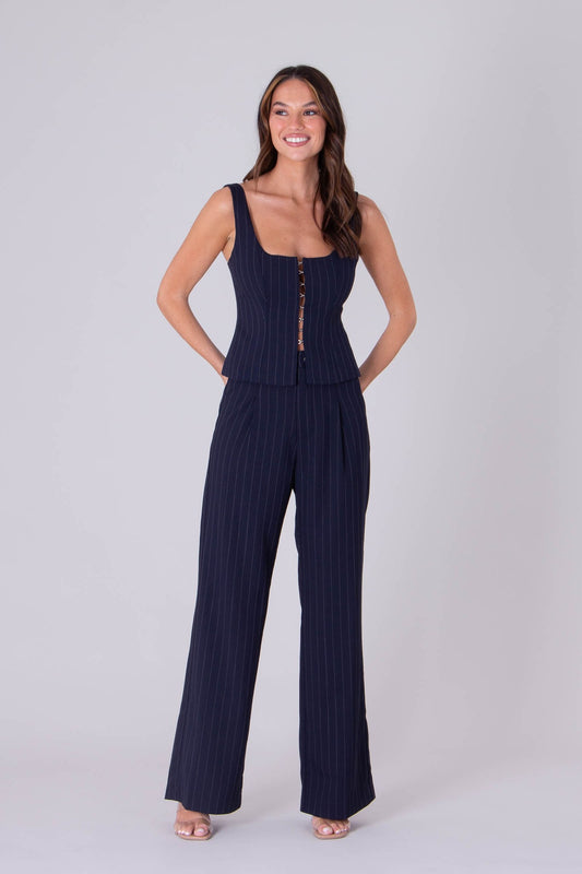 ROSEBULLET PINSTRIPE TOP IN NAVY