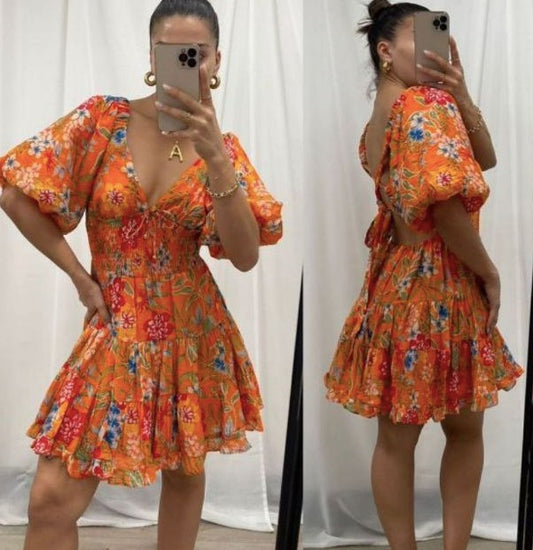 GIGI & ELLA ORANGE FLORAL SUMMER DRESS