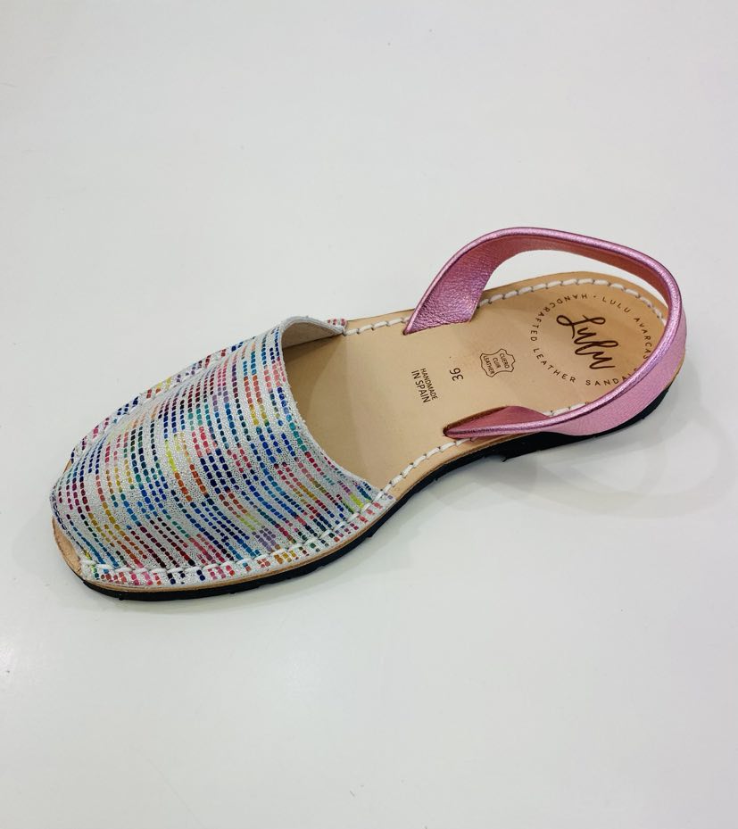 LULU AVARCAS LEATHER SANDAL IN MULTI CANDY WITH PINK STRAP