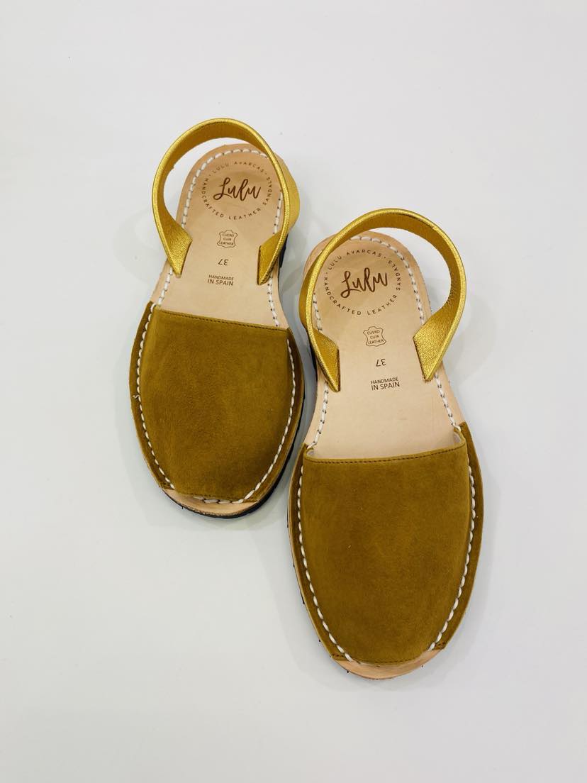 LULU AVARCAS MUSTARD SANDAL WITH GOLD STRAP