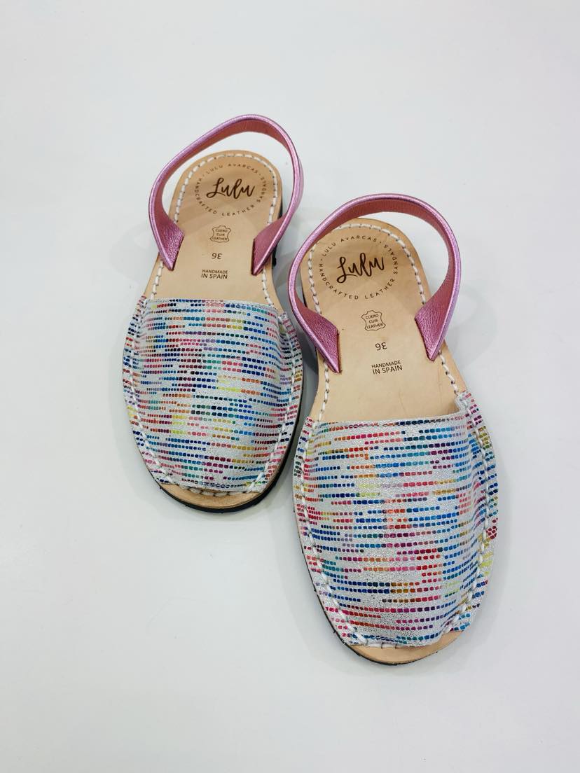 LULU AVARCAS LEATHER SANDAL IN MULTI CANDY WITH PINK STRAP