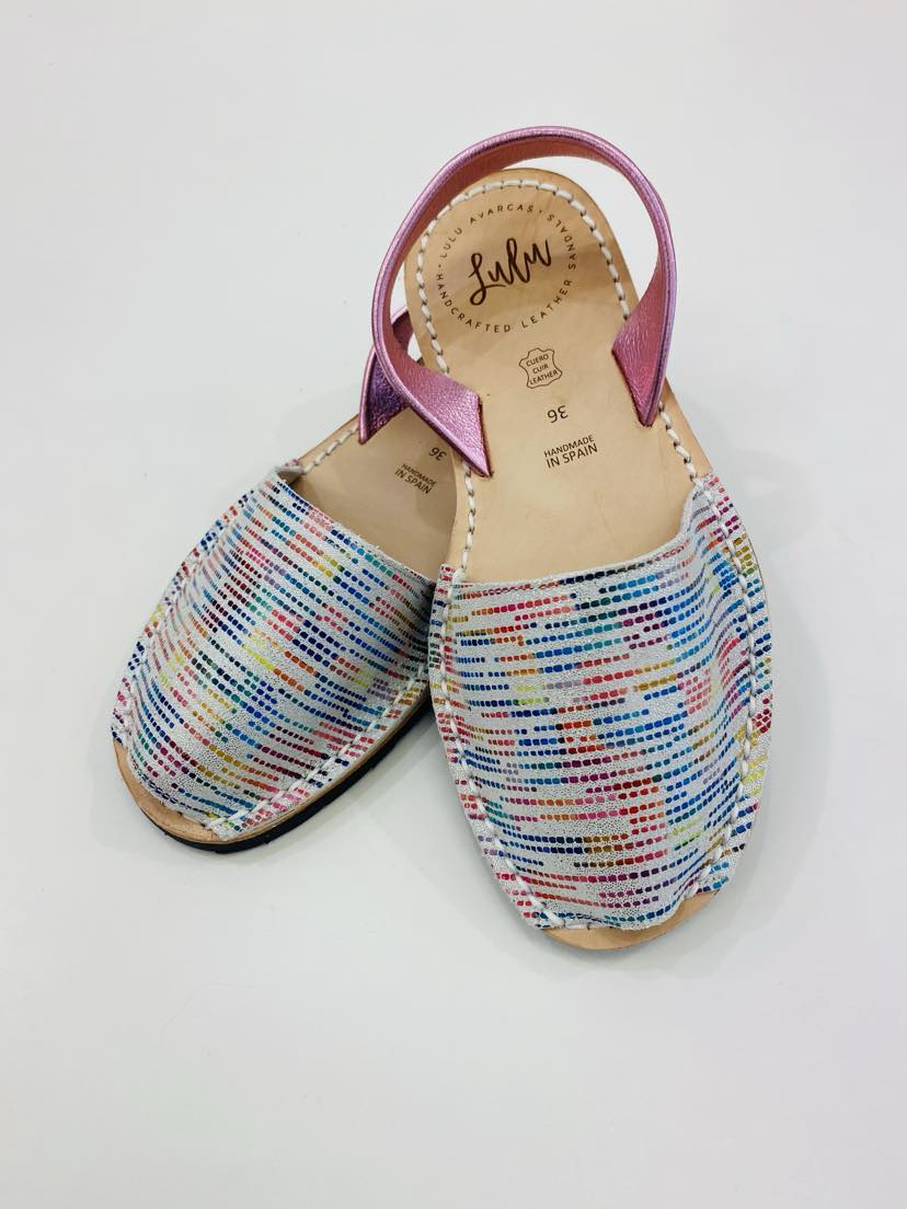 LULU AVARCAS LEATHER SANDAL IN MULTI CANDY WITH PINK STRAP