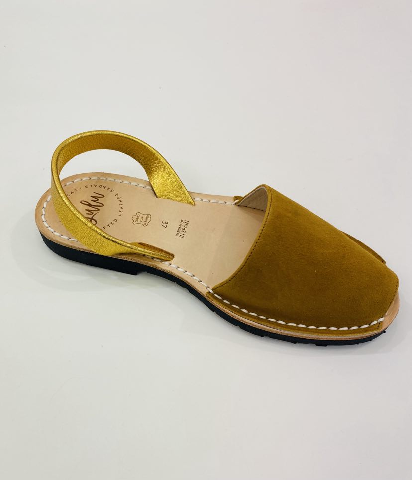 LULU AVARCAS MUSTARD SANDAL WITH GOLD STRAP