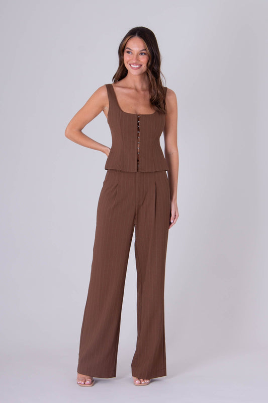 ROSEBULLET PINSTRIPE TOP IN BROWN