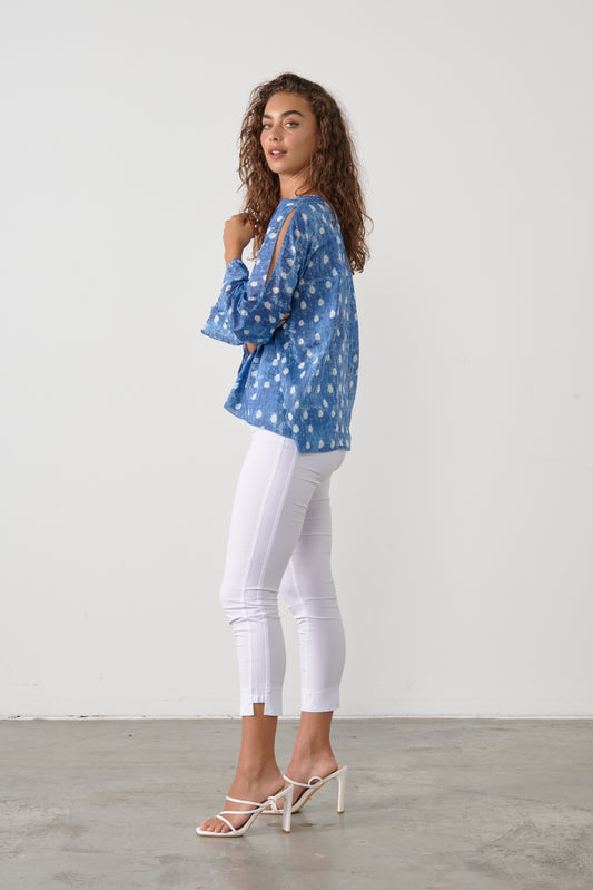 CAJU COTTON TIE DYE POLKA DOT BLOUSE