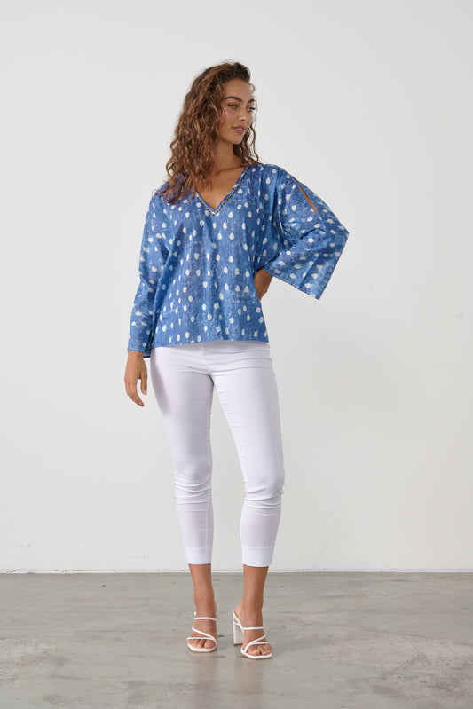 CAJU COTTON TIE DYE POLKA DOT BLOUSE