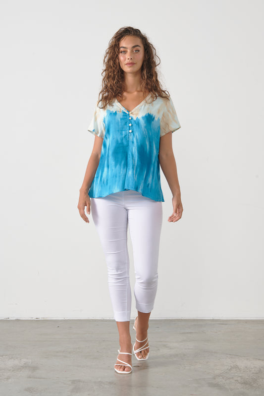 CAJU COTTON TIE DYE TEE IN BLUE