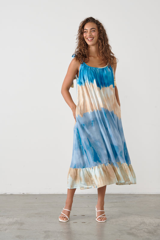 CAJU SUMMER TIE DYE DRESS IN BLUE