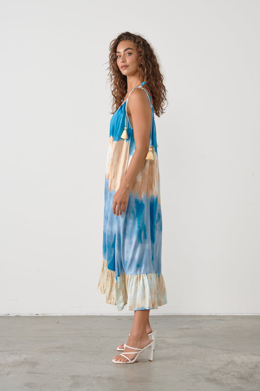 CAJU SUMMER TIE DYE DRESS IN BLUE