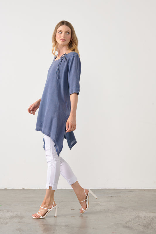 HOLMES & FALLON TUNIC WITH DETAILED HEM IN INDIGO