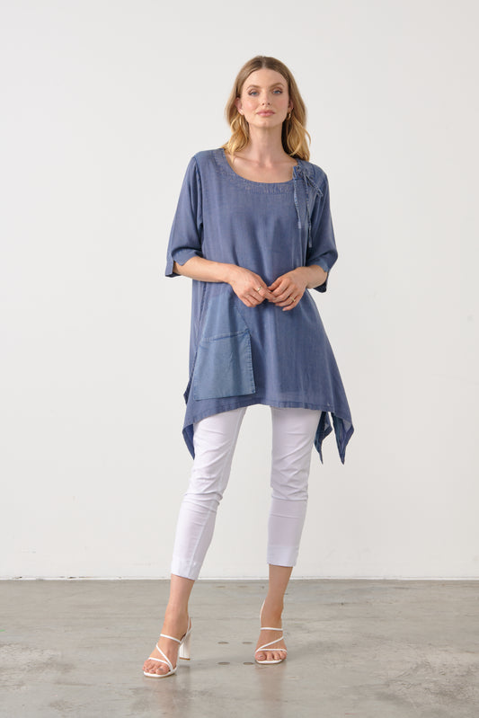 HOLMES & FALLON TUNIC WITH DETAILED HEM IN INDIGO