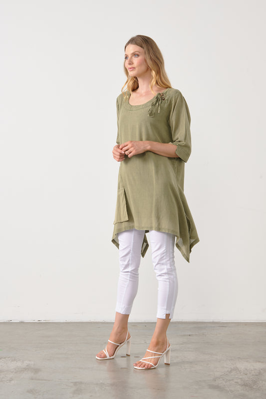 HOLMES & FALLON TUNIC WITH DETAILED HEM IN MOSS