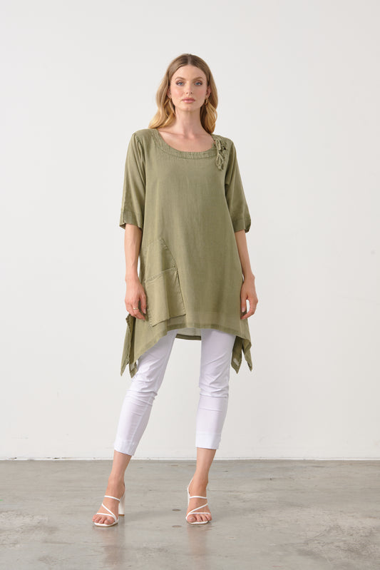 HOLMES & FALLON TUNIC WITH DETAILED HEM IN MOSS