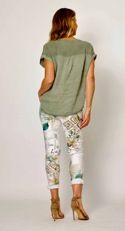 LA STRADA PRINT PANTS IN WHITE/GREENCOLOUR