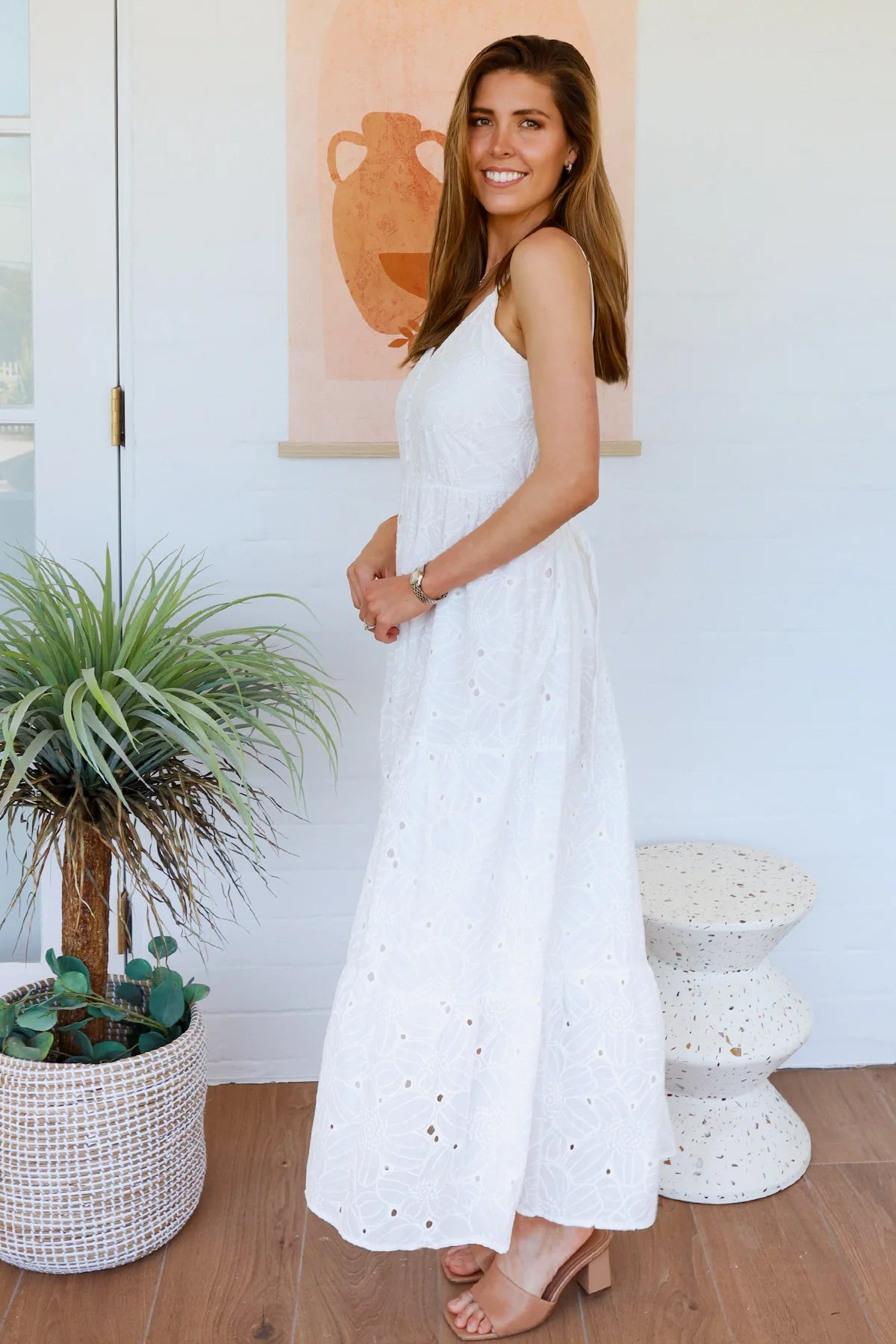 SALTY PALM WHITE EYELET EMBROIDERED DRESS