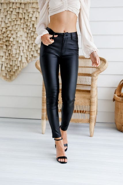 COUNTRY DENIM WET LOOK PANT IN BLACK