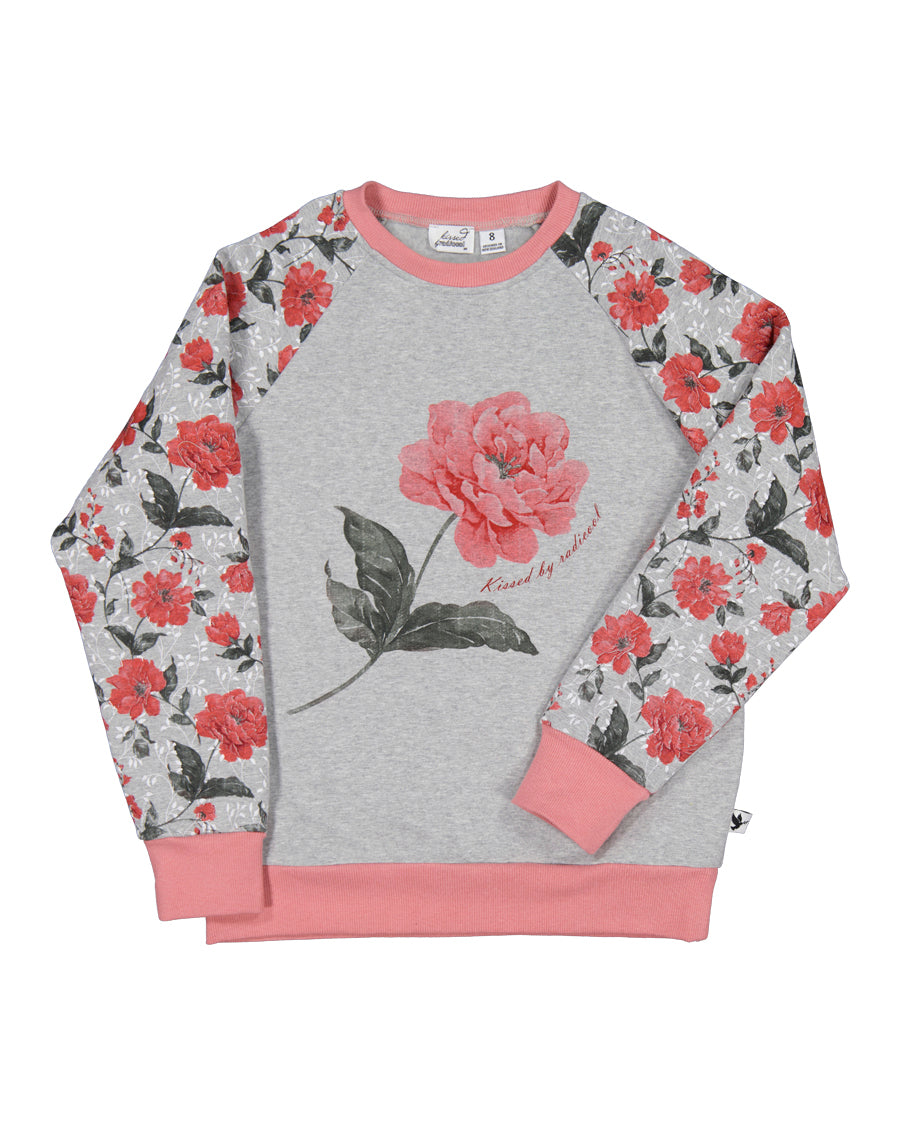 KISSED BY RADICOOL TEA ROSE RAGLAN CREW